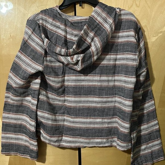 Roxy Womens Sweater XS Extra Small Red Black Aztec Knit Design V Neck Hooded - Picture 2 of 9